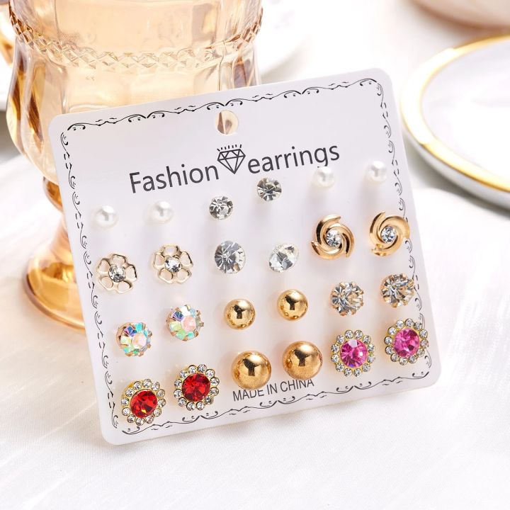 12%20Pairs/set%20Crystal%20Rhinestone%20Flower%20Stud%20Earring%20For%20Women%20Heart%20Stars%20Snowflakes%20Combination%20Earrings%20Jewelry%20Accessories%20-%20Image%202