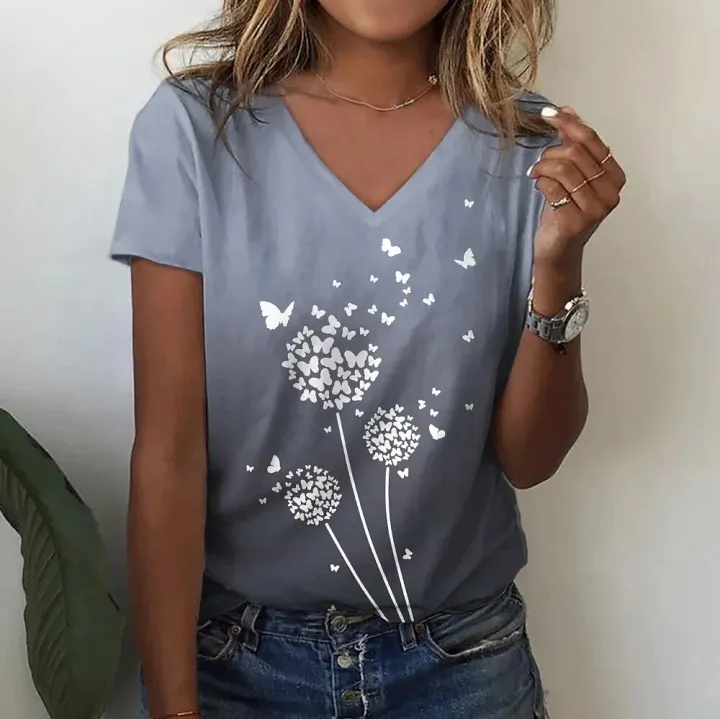 2023%20New%20Summer%20New%20Women%20T%20Shirt%203d%20Flower%20Print%20V-neck%20Short%20Sleeve%20Blouse%20Fashion%20Plus%20Size%20T-shirts%20For%20Women%20Clothing%20Y2k%20-%20Image%205