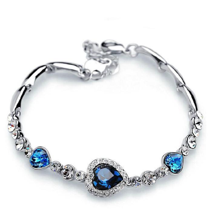 Titanic Heart of Ocean Bracelets for Women Peach Heart Blue Crystal Zircon Bracelets Female Wedding Engagement Jewelry