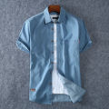 Men's Blue Denim Shirts Short Sleeve Jean Shirts New Summer High Quality Men Cotton Light Blue Denim Shirts Plus size L-8XL.