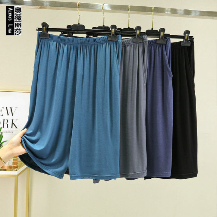 Modal baggy shorts, men's summer plus-size skinny cropped pants, wear high-waisted pajama pants, thin solid color slacks