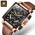 OLEVS 9919 Square Fashion Watches for Men Chronograph Waterproof Leather Wrist Watch - Watch For Men.