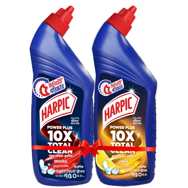 Harpic Toilet Cleaner Original & Lemon Double Pack 1.5L (750 ml X 2) – Power Plus 10× Total Clean, New Thicker Formula, Kills 99.99% of Germs