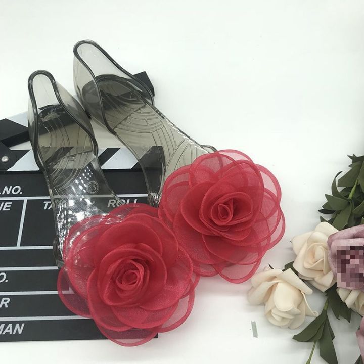 Fish%20mouth%20sandals%20women's%20summer%20flat%20students%20korean%20version%20flower%20new%20bow%20women's%20shoes%20jelly%20shoes%20transparent%20crystal%20shoes%20-%20Image%202