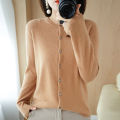 New Chic Autumn Winter Women‘s O-neck Cashmere Cardigan Sweater Solid Cashmere Knitted Female Cardigan. 