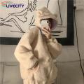 Imitation Lambswool Outerwear Zipper Closure Fall Winter Thickened Plush Cardigan Jacket. 