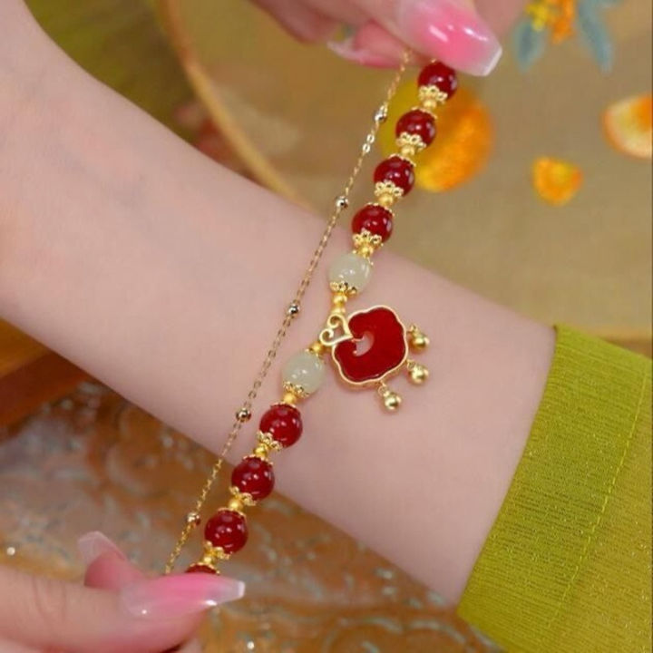 Chinese Style Red Auspicious Cloud Safety Lock Bracelet For Women Girl Bracelet Fashion Jewelry Qoddess
