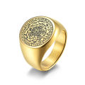 European American Vintage Trend Mystic Star Rune Ring Gold Plated Stainless Steel Seven-pointed Star Ring for Men.