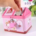 Metal House Shaped Coin Box Cartoon Kids Money Box piggy bank for kids.
