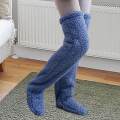 Plush Leg Warmers Foot Wrap Leg Stocking Winter Home over Knee Fuzzy Socks Blue. 