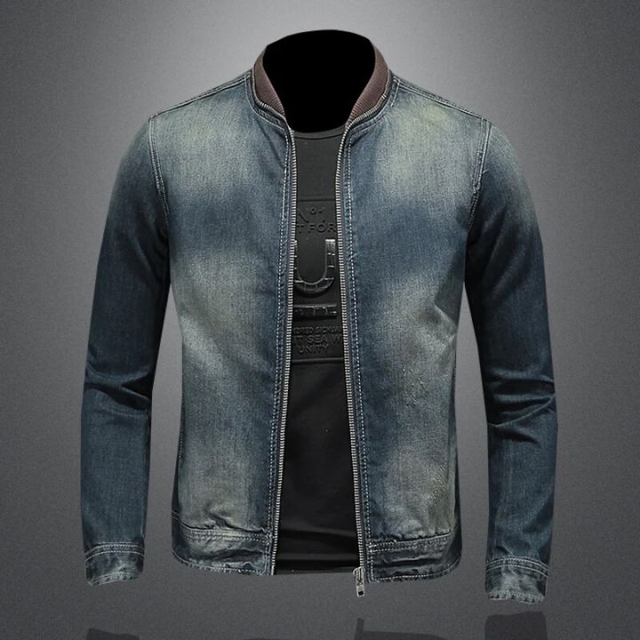 2023High-end%20Fashion%20Handsome%20Trend%20Personality%20Embroidered%20Vintage%20Denim%20Coat%20Done%20Old%20Yellow%20100%25%20Cotton%20Formal%20Four%20Seasons%20-%20Image%204