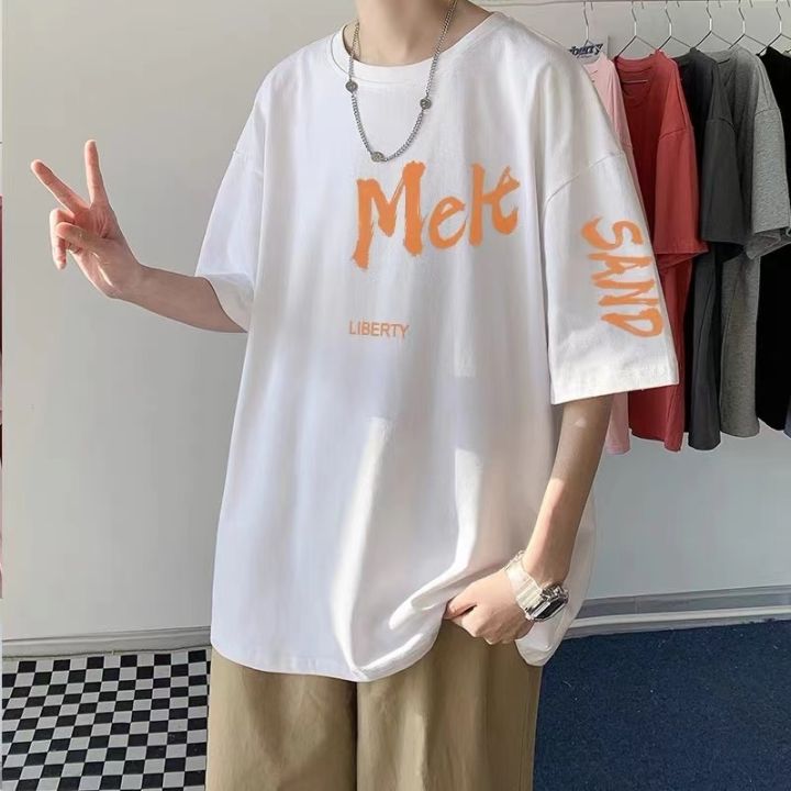 Short SleeveTT-shirt Men plus-Sized XL Mens Summer Fashion Cropped Sleeve Hong Kong Style LooseinsCouple Clothes T-shirt