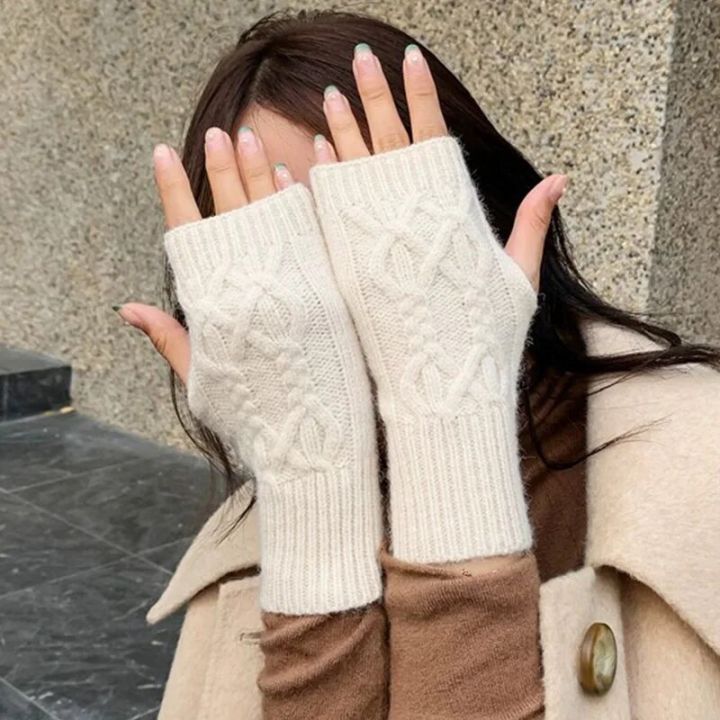 Knitted Fingerless Winter Gloves Soft Warm Woolen Arm Flexible