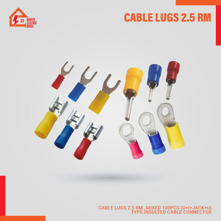 CABLE LUGS 2.5 RM , MIXED 100PCS (O+I+JACK+U) TYPE INSULTED CABLE CONNECTOR