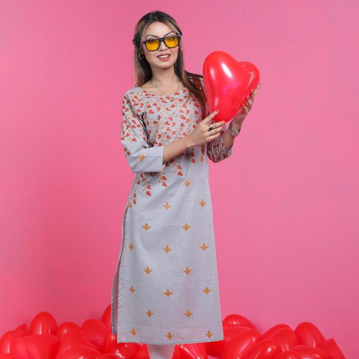 Valentine Special Women's Printed Kurti Ash - 2926K