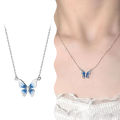 Fashion Gradient Blue Butterfly Pendant Necklace Exquisite Elegant Versatile Simple Clavicle Chain Necklace Women Jewelry Gift Demoo. 