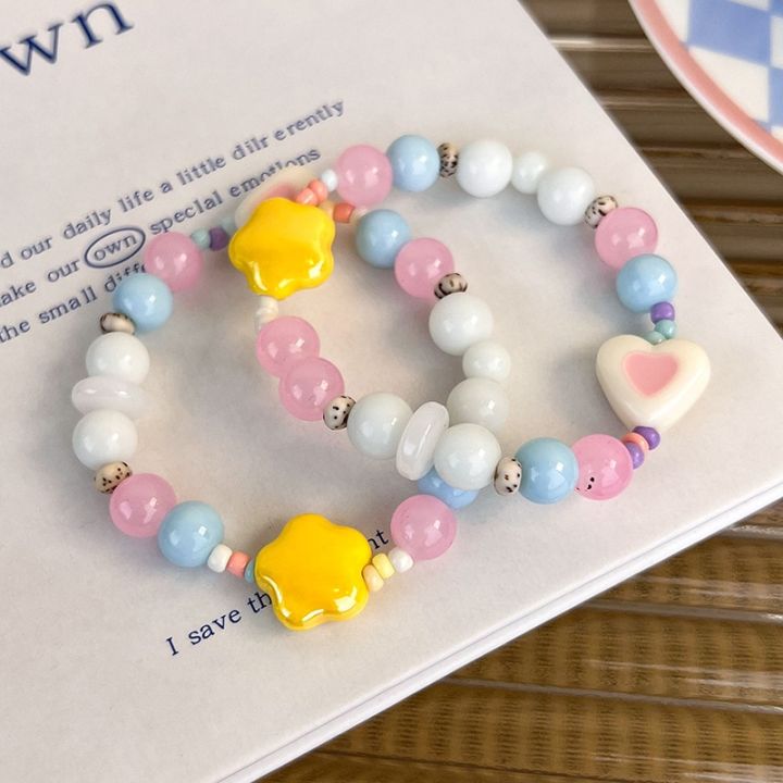 Sweet and Colorful Beaded Bracelet with Heart and Star Charms, Cute Gift for Girls Who Love Candy Colors Perfect Accessory