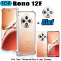 3in1 Oppo Reno 12F Transparent Soft Phone Case Reno12F Reno 11F Tempered Glass + Back Camera Lens Film.