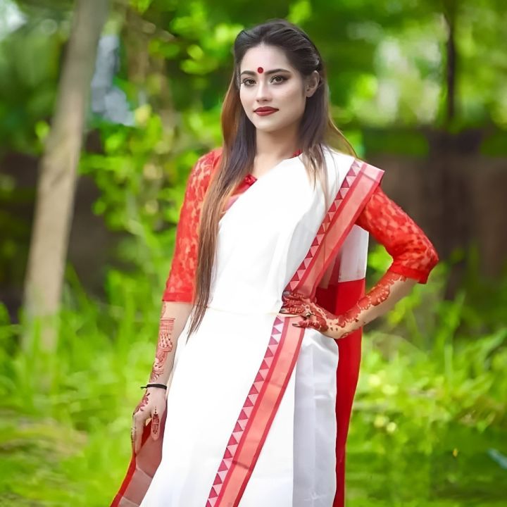 white And Red Exclusive Design Tangail Tat half silk Saree For Women