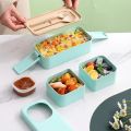 Leak-proof Bento Lunch Box With 3 Compartments Double Layer Buckle Closure Microwave Safe Stackable Salad Box For Kids Adults. 