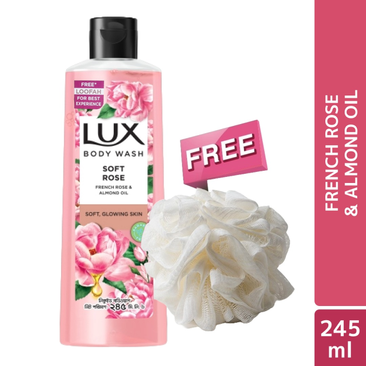 Lux Body Wash French Rose & Almond 245ml (Free Loofah)