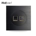 Wallpad L6 Double 2 x PC Data CAT6 Ethernet Computer Wall Socket RJ45 Wiring Outlet Brushed Aluminum Black Satin Metal. 