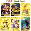 Pokemon metal gold card, 48 style, Mewtwo Ex GX Picchu gold card, rare iron game, super collection card VMAX Solgaleo MuXiaRe. 