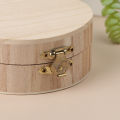 Vintage Round Wooden Jewelry Box Organizer Craft Mud Base Lid Lock Storage Case.