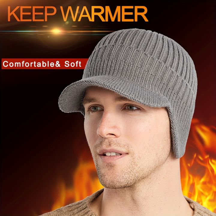 1pc Men s Winter Beanie Hat Brim Warm Double Knit Cuff Beanie With Ear Detection For Outside Outgoing Ideal Choice For Gifts Daraz .bd