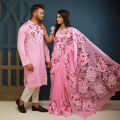 Exclusive Designer Half Silk Shuli Ful Saree and Dhupian Silk Panjabi Combo For Couple.