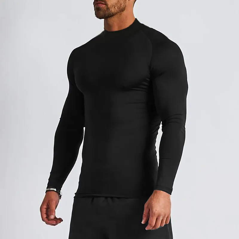 Muscle Compression Turtleneck Mens Athletic Gym Tight T Shirts Men