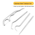 4pcs Portable Stainless Steel Toothpick Dental Floss Oral Care Teeth Cleaning For Outdoor. 