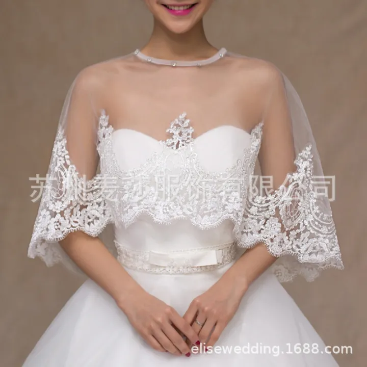 mesh%20lace%20shawl%20women's%20thin%20pullover%20cape%20bridal%20wedding%20dress%20wedding%20shawl%20eBay%20amazon%20-%20Image%207