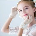 1Pair Girls Princess Dress Mesh Bow Lace Pearl Ornament Gloves Party Supplies Kids Birthday Ceremony Coronation Accessories Gift. 