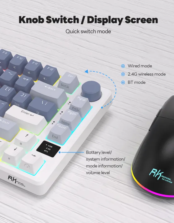 RK%20ROYAL%20KLUDGE%20M75%20Gasket%20Mechanical%20Keyboard%202.4G%20Wireless/Bluetooth/USB%2075%25%20RGB%20Hot-Swappable%20Gaming%20Keyboard%20with%20Display%20-%20Image%204