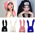 KPOP LE SSERAFIM Sakura ChaeWon Pink Knitted Hat INS Style Wool Rabbit Ear Hat Winter Warm Decorative Cap Couple Christmas Gifts. 