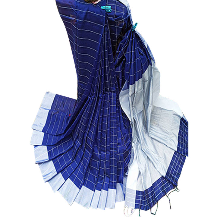 Tangail%20Tat%20Blue%20&%20White%20Combnation%20%20color%20Check%2012%20Hand%20Half%20Silk%20%20Saree%20for%20Women%20-%20Image%202