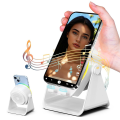 Smartphone Holder with Wireless Induction Speaker, Bluetooth Speaker, Cell Phone Stand, Stereo Sound, RGB Ambient Light.