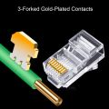 100Pcs RJ45 Connector 6U Gold Plated  Ethernet Cables Module Plug Network RJ-45 Crystal Heads Cat5 Cat5E. 