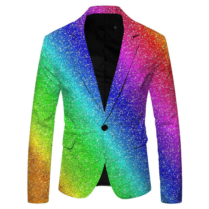 Shiny Sequin Suit Jacket Men'S Stage Performance Coat Blue Red Purple Blazers V-Neck Nightclub Tuxedo Wearhouse