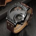 Oulm Designer Brand Luxury Watches For Men Dual Time Quartz Watch Casual Man Leather Watch Sport Male Clock.