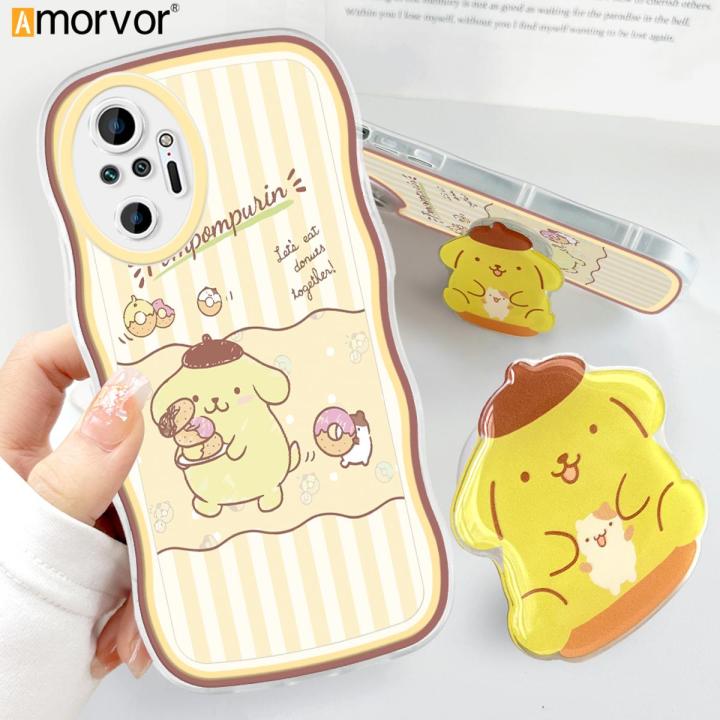 AMORVOR for Redmi Note 10 Pro / Note 10 Pro Max Back Cover (With Free Holder) Cute Lovely Soft Wavy Phone Case Camera Protection Transparent TPU Soft Cover