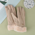 Women's Winter Gloves Plus Velvet Thicken Warm Touchscreen Gloves Cashmere Rabbit Fur Wrist Windproof Cycling Driving Mittens-Cola Kids.