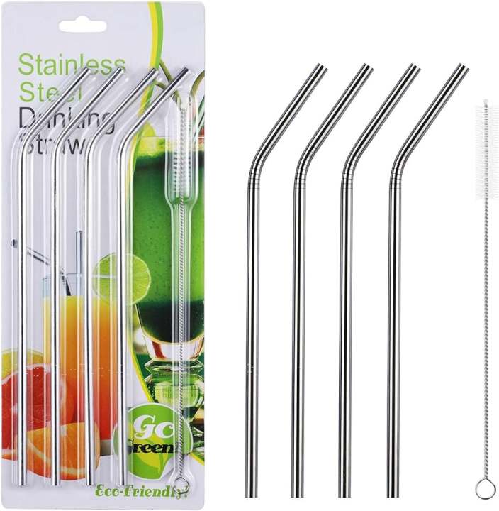 4 PCS Steel Straw With Cleaning Brush