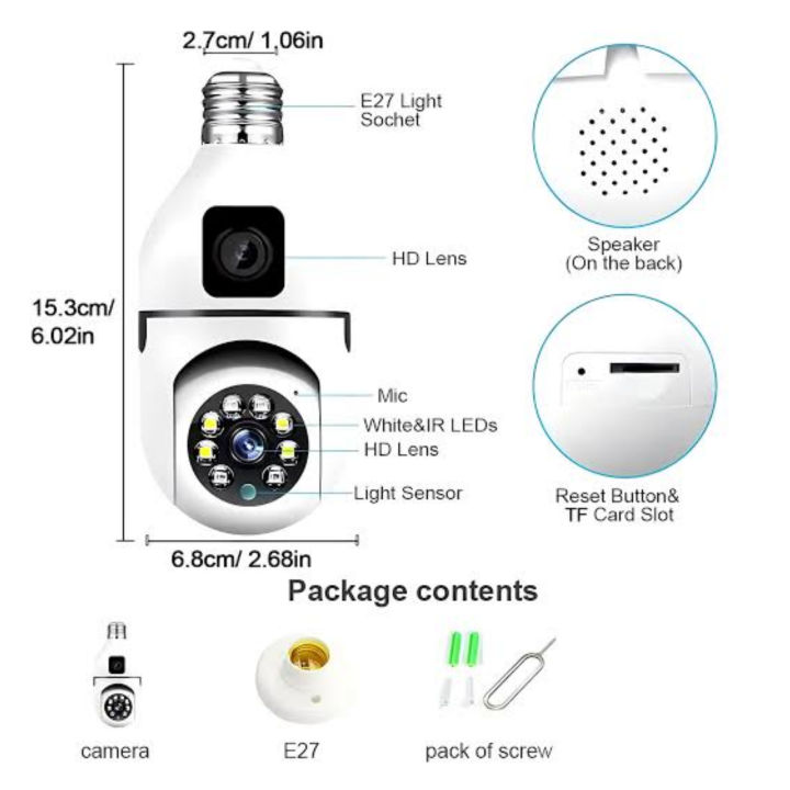 V380 pro Dual Lens(Double Camera) Wifi IP Security Bulb Camera 2