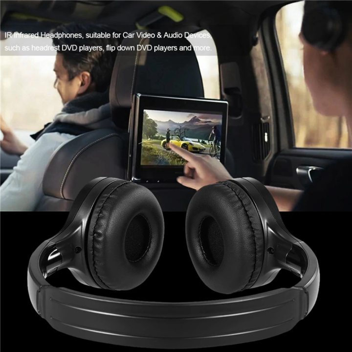4Pack%20IR%20Wireless%20Headphones%20for%20Car%20DVD%20Player%20Headrest%20Video,On-Ear%20Infrared%20Headphones%20Headset%20Universal%20(Black)%20-%20Image%207