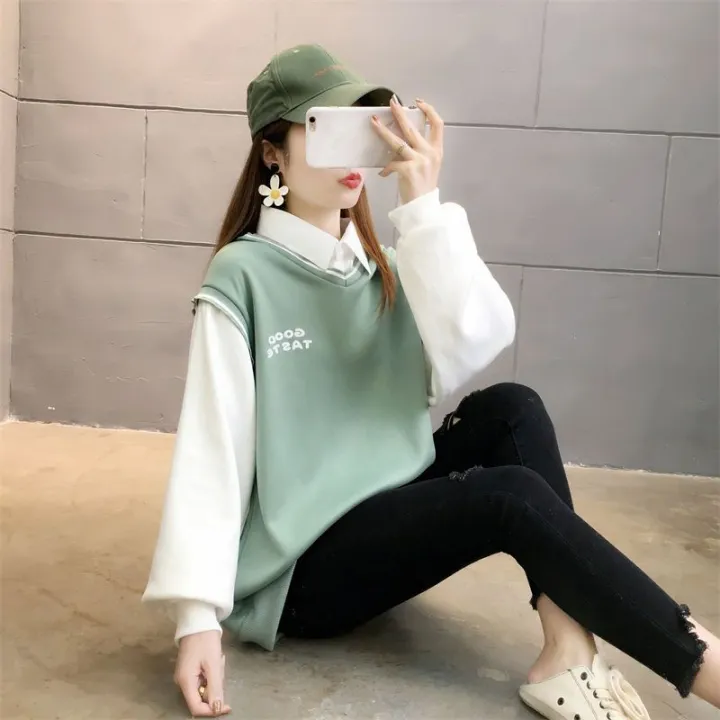 Shirt%20Collar%20False%20Two-Piece%20Sweaters%20Female%20Student%20Korean%20Style%20Loose-Fitting%20Autumn/Winter%20Wear%20Thin%20Fleece-Lined%20Thicken%20Lazy%20StyleinsTide%20-%20Image%204