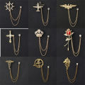 【Factory-direct】 Men's Chain Wolf Head Brooch Flower Tassel Jewelry Suit Crown Trend Pin Accessories.