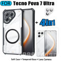 3 in 1 Tecno Pova 7 Ultra Acrylic Phone Case For Tecno Pova 7 4G 5G Casing With Magnetic Wireless Charging Sticker +Full Coverage Tempered Glass Screen Protector. 