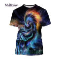 Summer new fire Phoenix 3D T shirts fashion animal lucky bird phoenix print short-sleepen top men and women personality T-shirt.